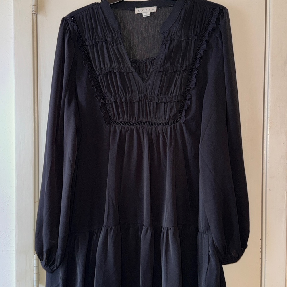 HYFVE Black Midi Dress with Sheer Sleeves